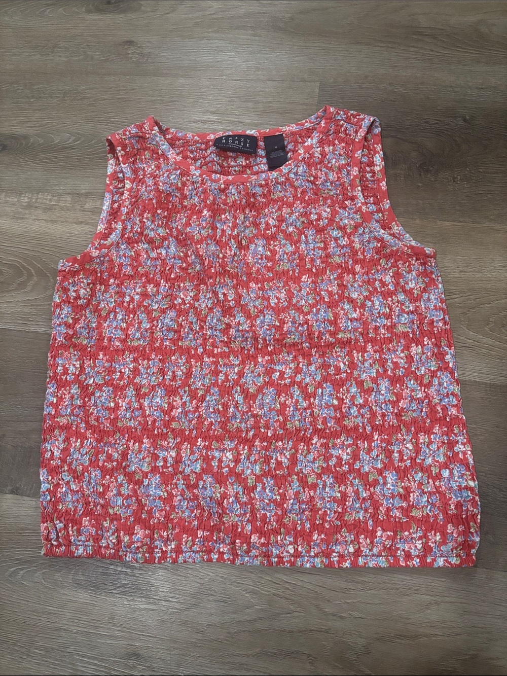 Crazy Horse Pink Floral Smocked Sleeveless Tank - Women's
